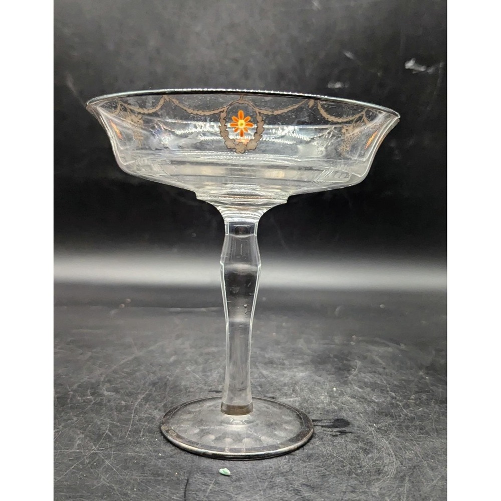 Vintage Westmoreland 1800 Compote Art Deco Etched Glass Silver Overlay 6.75"